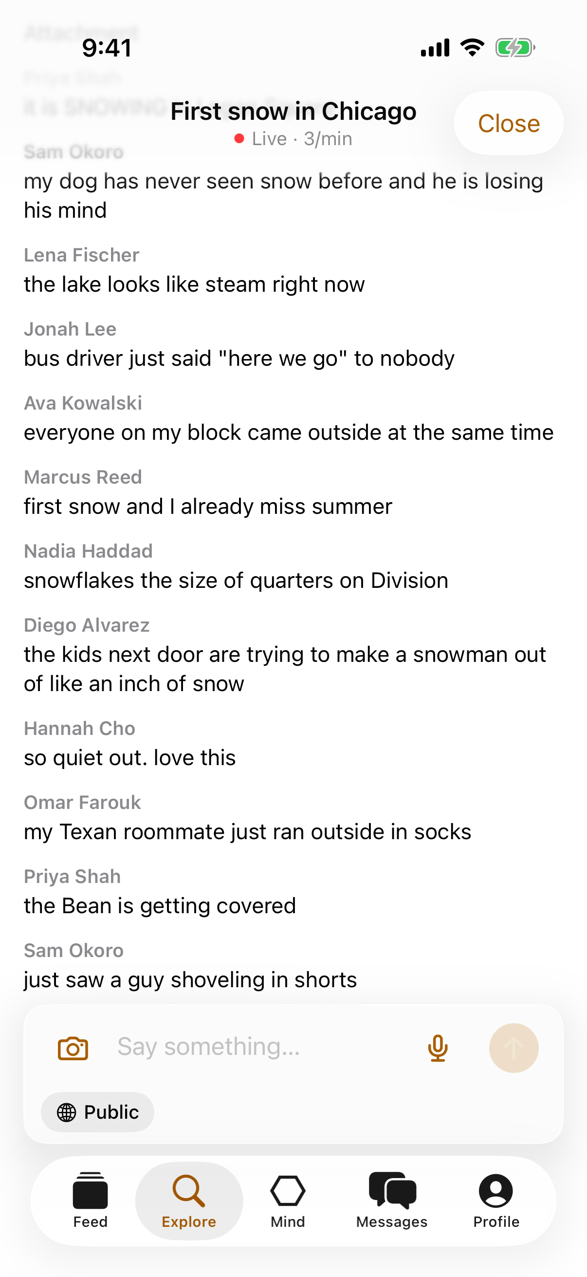Live: Chicago’s first snow, with everyone’s posts arriving as they’re written.